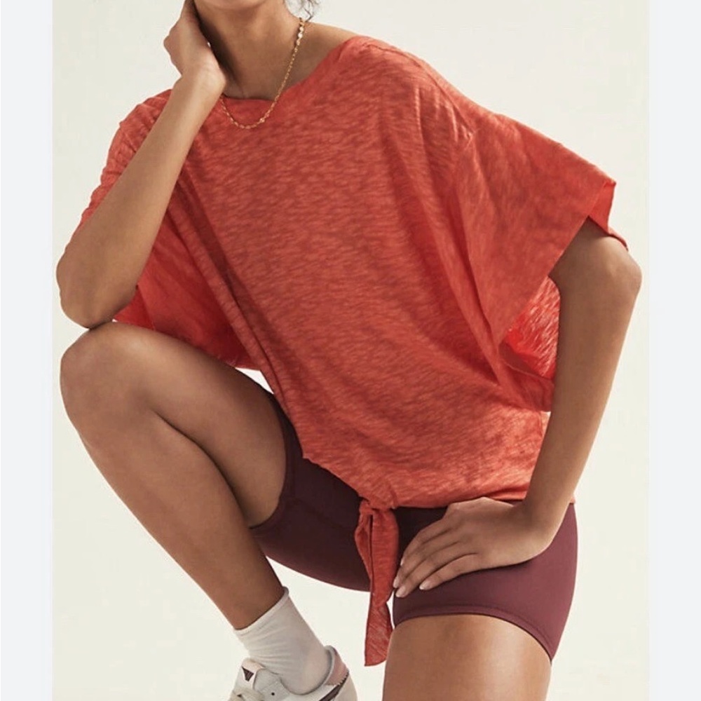 Pilcro Coral Tie-Front Shelley Boxy Cropped Tee, Wide  Short Sleeves, Sz XS